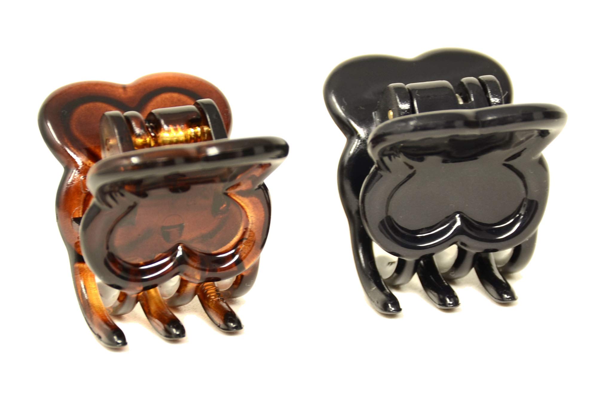 Parcelona French Petunia Tortoise Shell Brown and Black Mini 1” Celluloid Acetate Set of 2 Interlocking Secure Grip Hair Claw Clip Clamps for Women