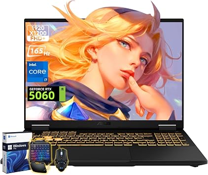 ASUS TUF F16 Gaming Laptop, NVIDIA RTX 5060 Beat 4070, Intel 14th Core i7-14650HX, 16" 1920x1200 FHD+ 165Hz Anti-Glare LCD, WiFi 6E, Backlit KB, 32 GB DDR5, 1 TB SSD, Windows 11 Pro, Accessories