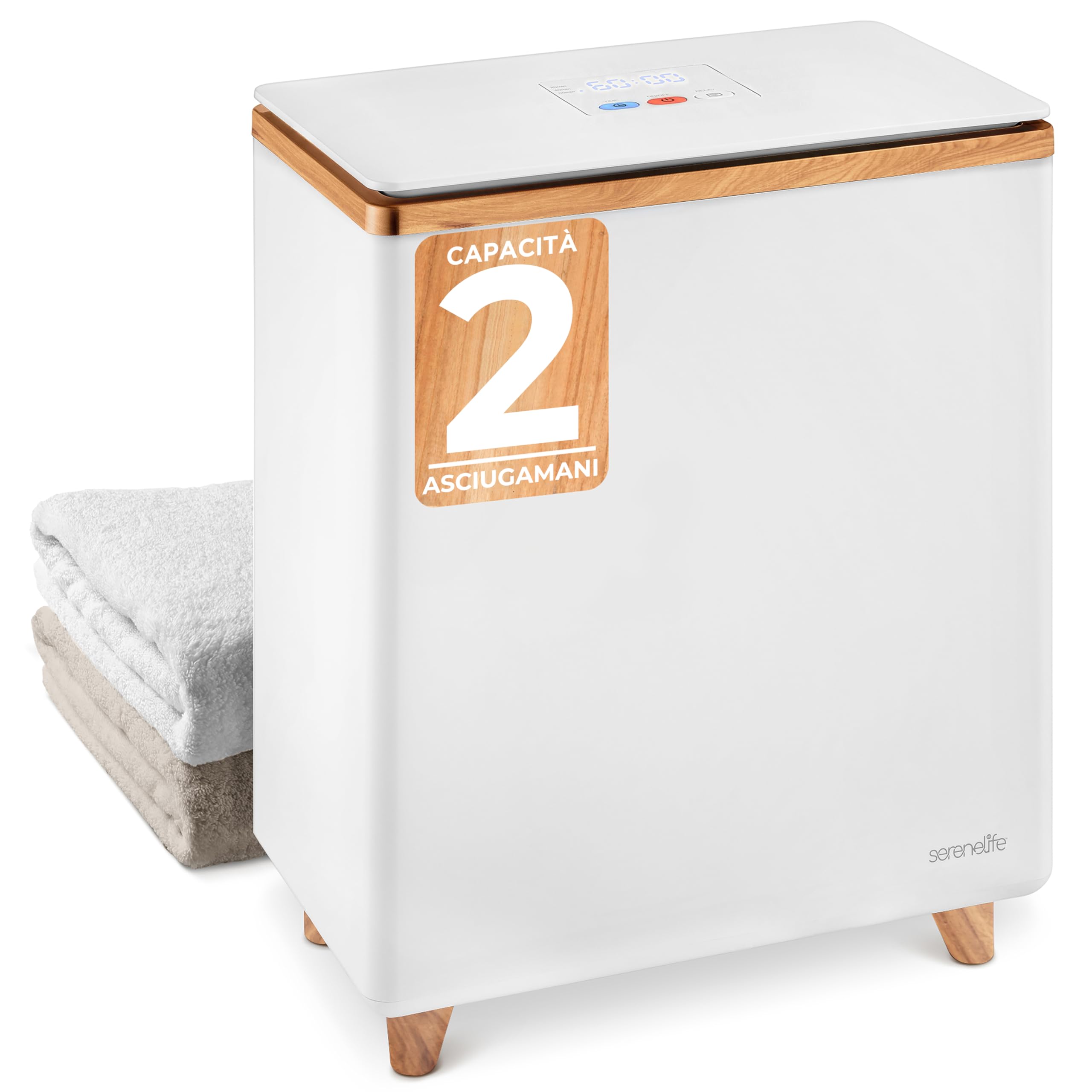 SereneLife Scaldasalviette Elettrico Bagno, Scaldasalviette Elettrico di Lusso con Secchio Rettangolare, Grande Capacità, Controllo Touch, ABS, Scaldasalviette Bagno per Asciugamani e Coperte