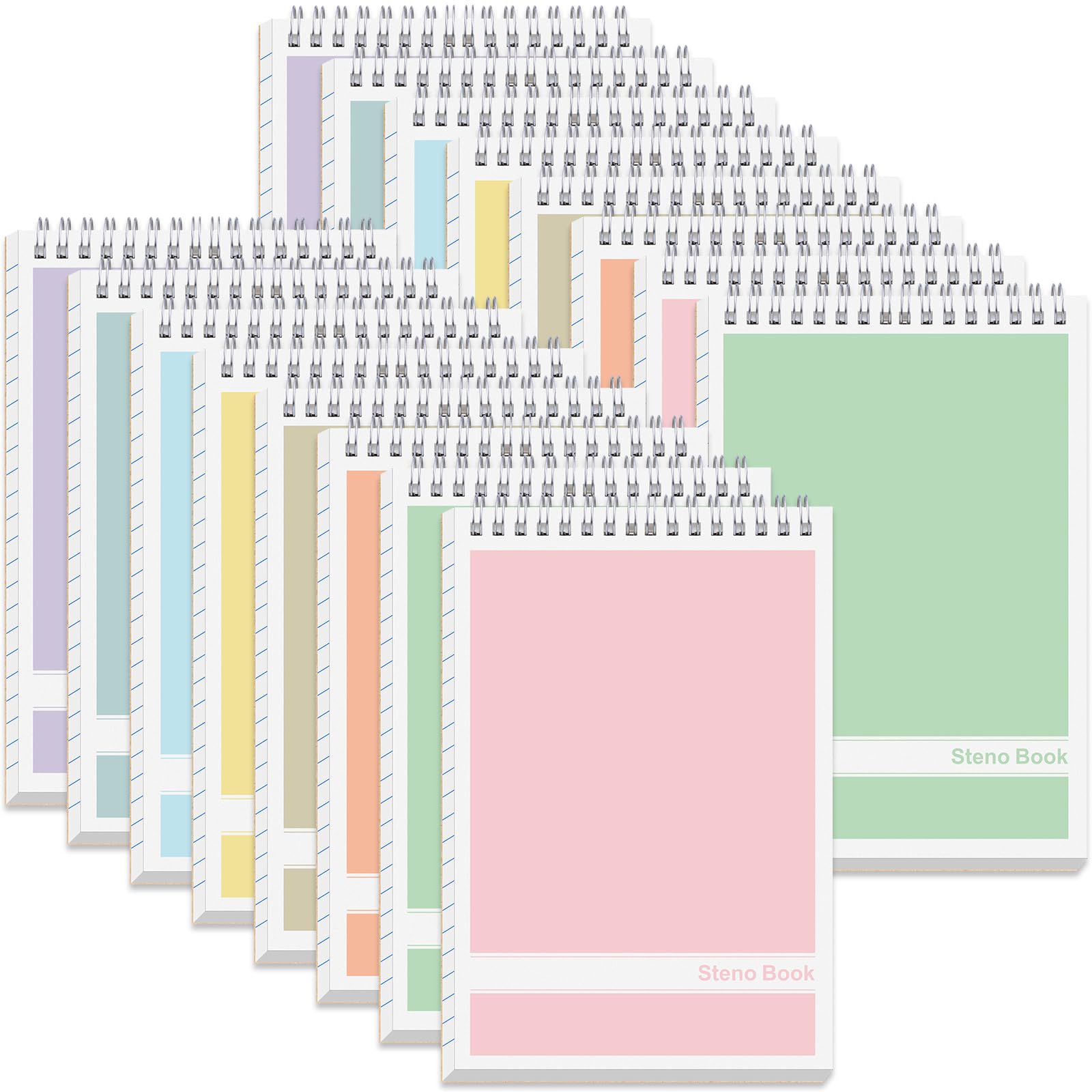 24 Pack Steno Pads 6 x 9 in Spiral Top Notebook Bulk 8 Assorted Color Note Pad 60