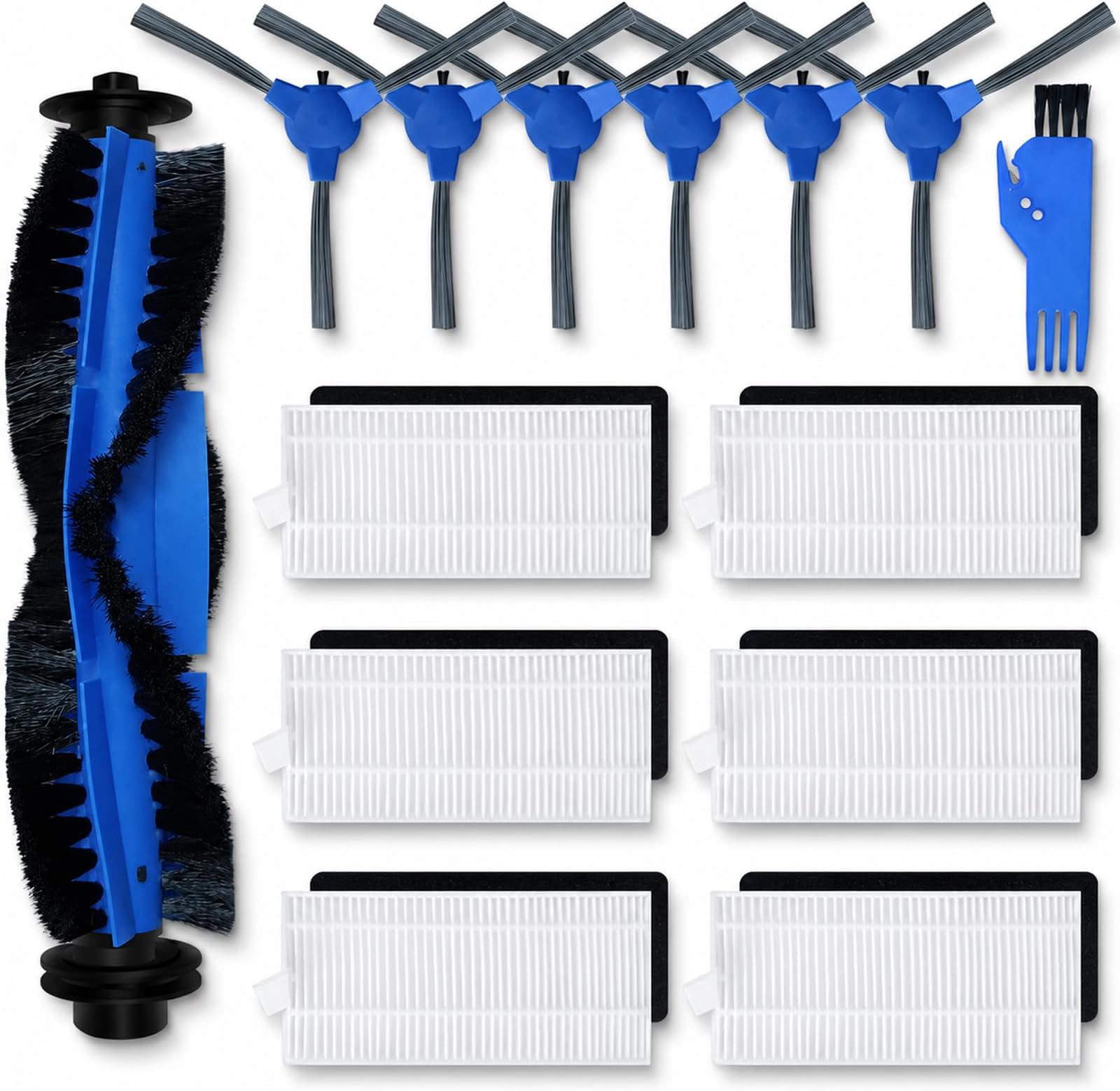Replacement Parts Compatible for Eufy 11S, 25C, 30C, NOT for Max/G/L Series | 1 Roller Brush, 6 Side Brushes, 6 HEPA Filters Robot Vacuum Accessories 14 Pcs Kit