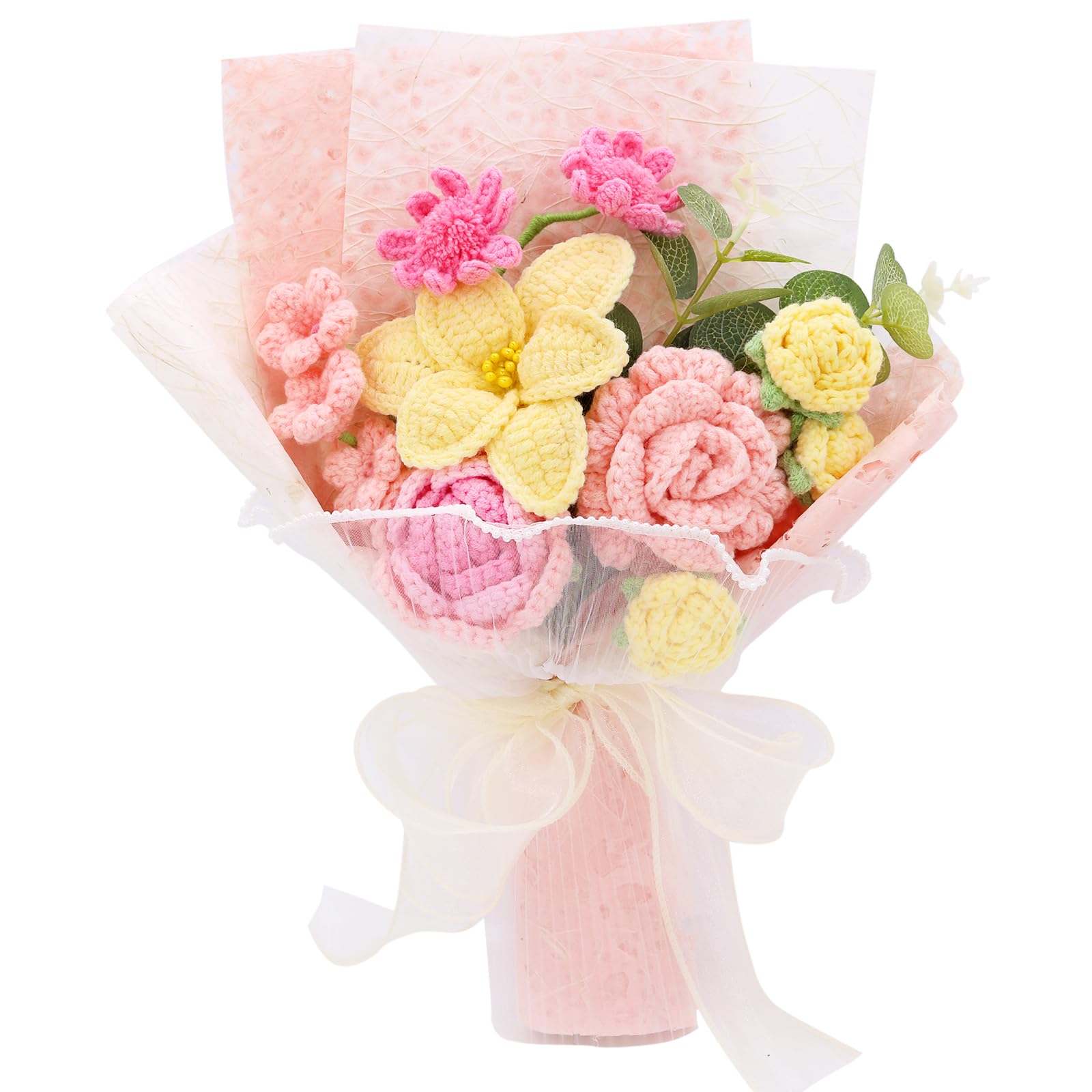 FUCAN Crochet Flowers, Finished Bouquet, Cotton Thread, Handmade, Gift for Lover, Friend, Teacher, Wedding Anniversary, Mixed Flowers, Crochet Bouquet