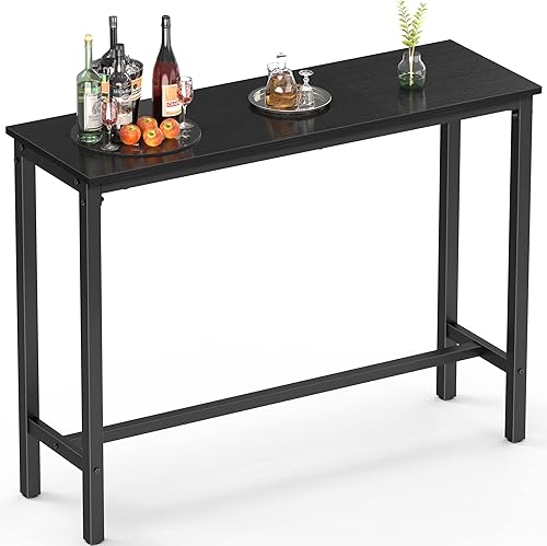 Miniatura 12 de Mr IRONSTONE Mesa de bar, 53 pulgadas de altura de barra rectangular, mesa de comedor, para espacio estrecho, sala de estar, vintage Vintage,Negro