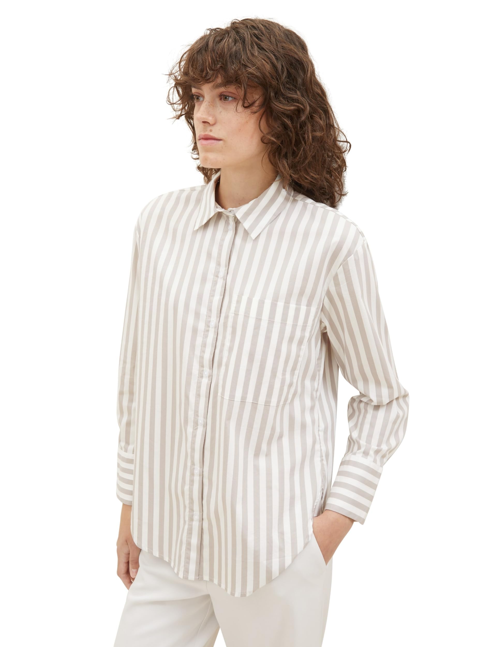 TOM TAILOR Damen Stretch Poplin Bluse mit Brusttasche