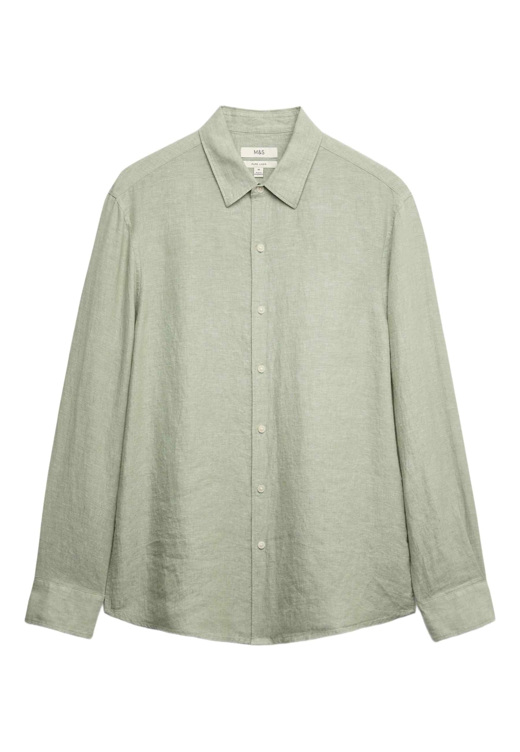 Marks & Spencer Camisa de Lino Puro para Hombre, Ajuste Normal, Transpirable