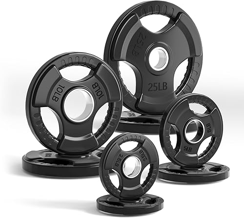 LIONSCOOL Placas de peso de agarre olímpico de goma de 2 pulgadas para entrenamiento de fuerza, levantamiento de pesas, placa de hierro fundido