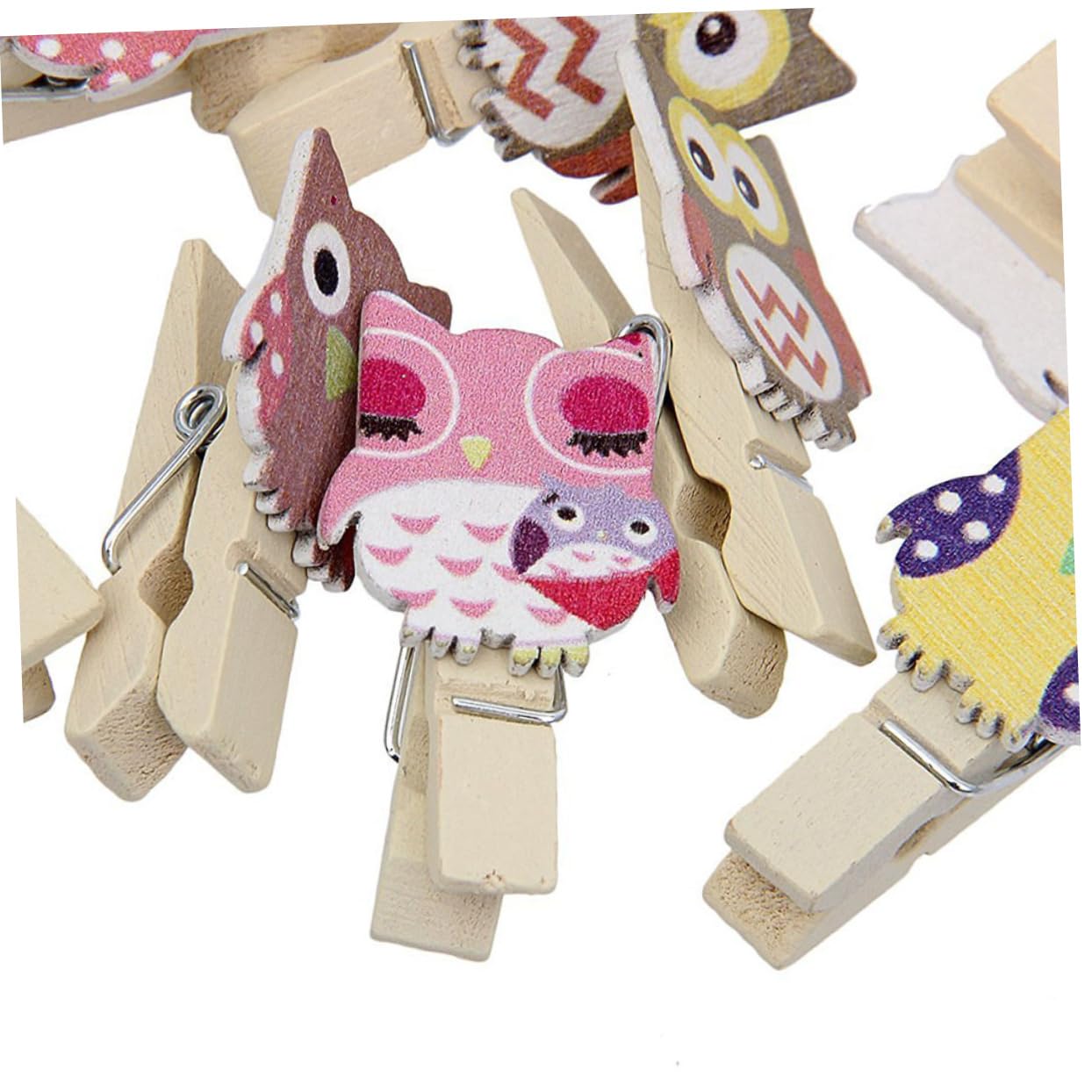 FONDOTIN Wooden Owl Clothes Pins in Owl Shape 10pcs Clip Set Burlap Rope Great for Crafting Home Decor and Present