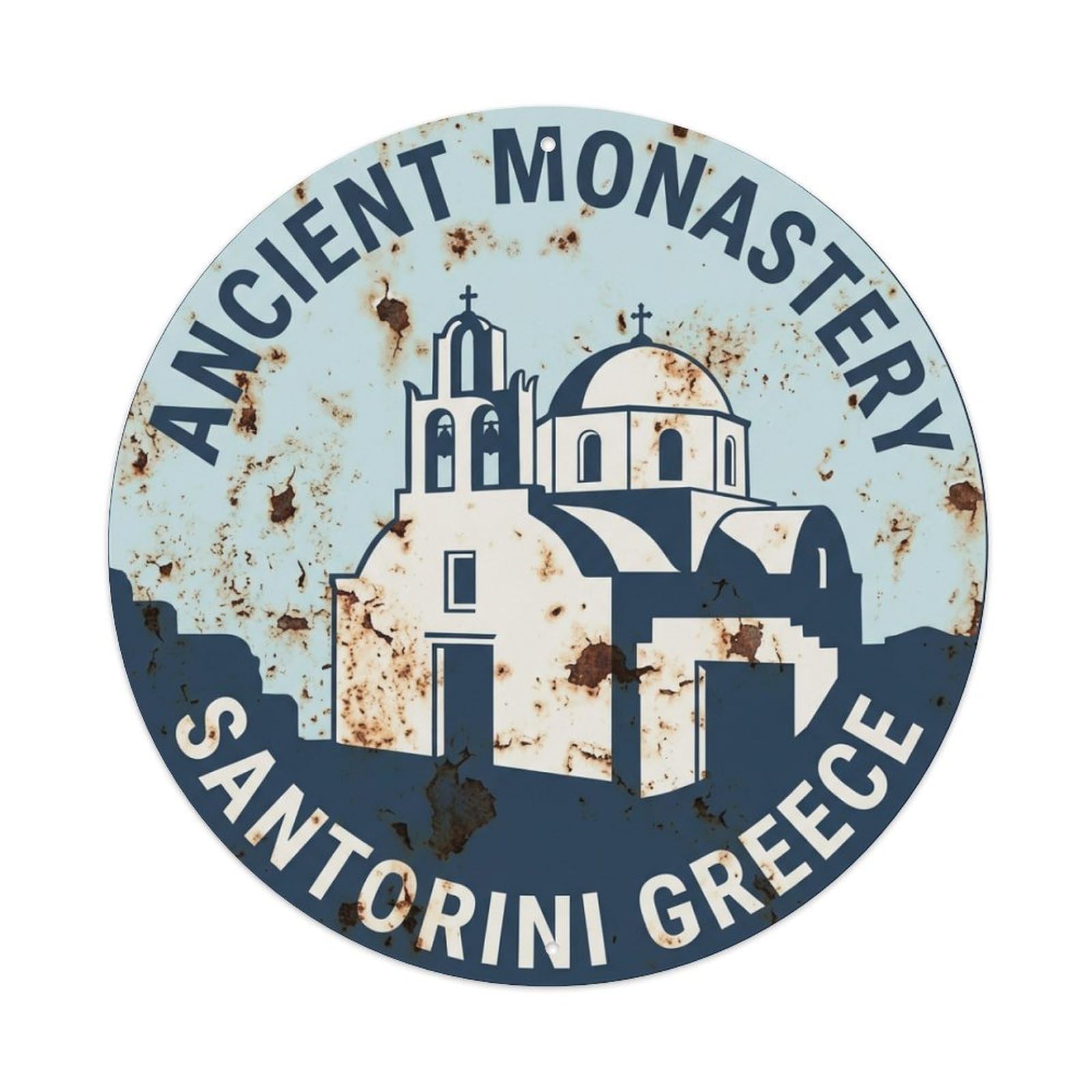 Galvaxio Style Vintage Travel Monastery Santorini Ancient 3 Metal Tin Sign