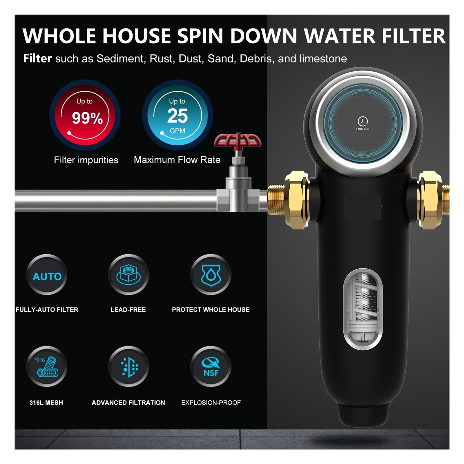 Sistema de filtrado de agua, Prefiltro de retrolavado de lavado automático, filtro de agua de sedimentos giratorio, purificador central for toda la casa