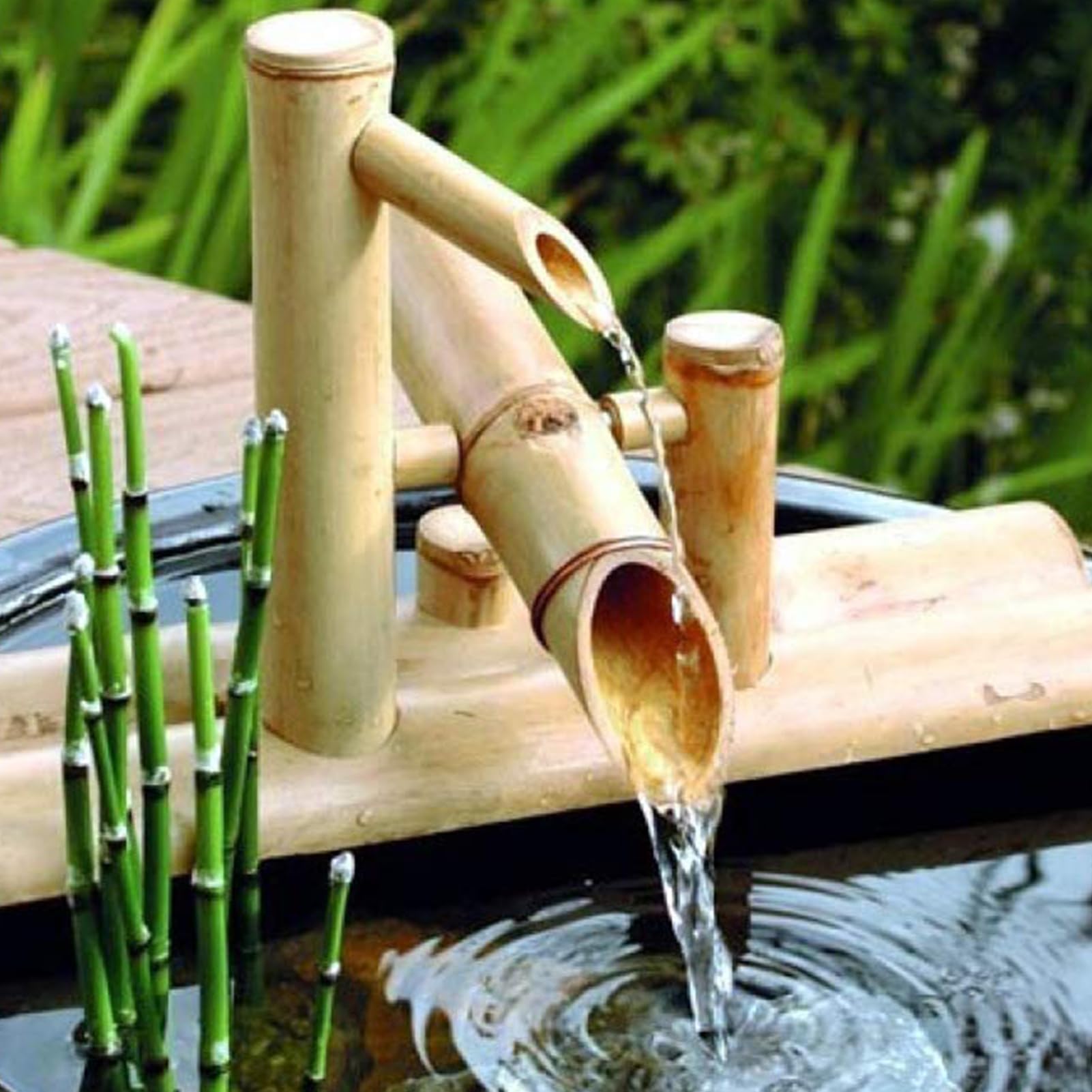 Kit Fuente Bambú, Fuente Agua Madera con Bomba Mecedora para Paisajes, Fuente Agua para Paisajismo Zen Adecuada para Terrazas Y Patios Oficinas