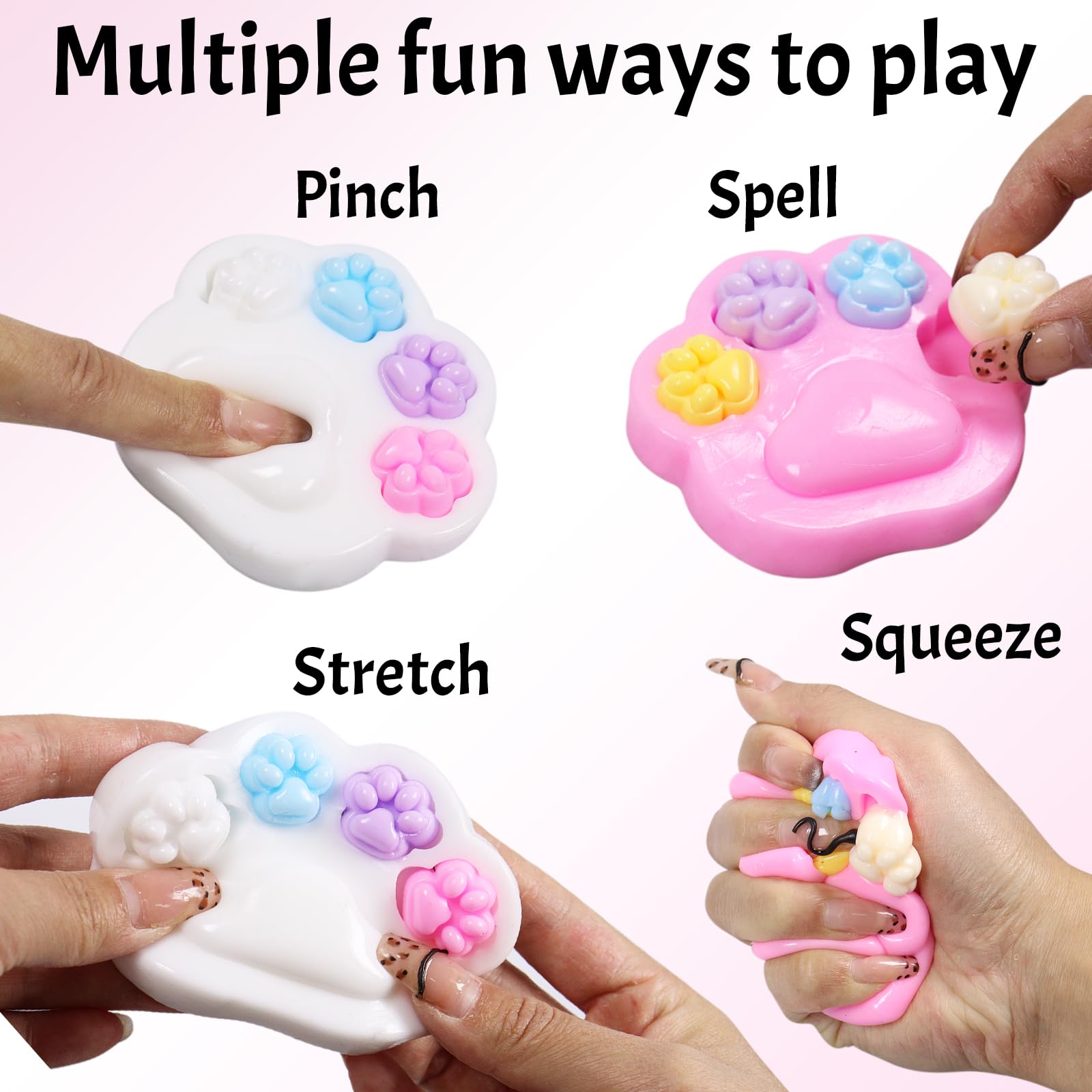 5 Mini Squishies De Patitas De Gato – Juguete Sensorial Antiestrés De TPR, Colores Variados
