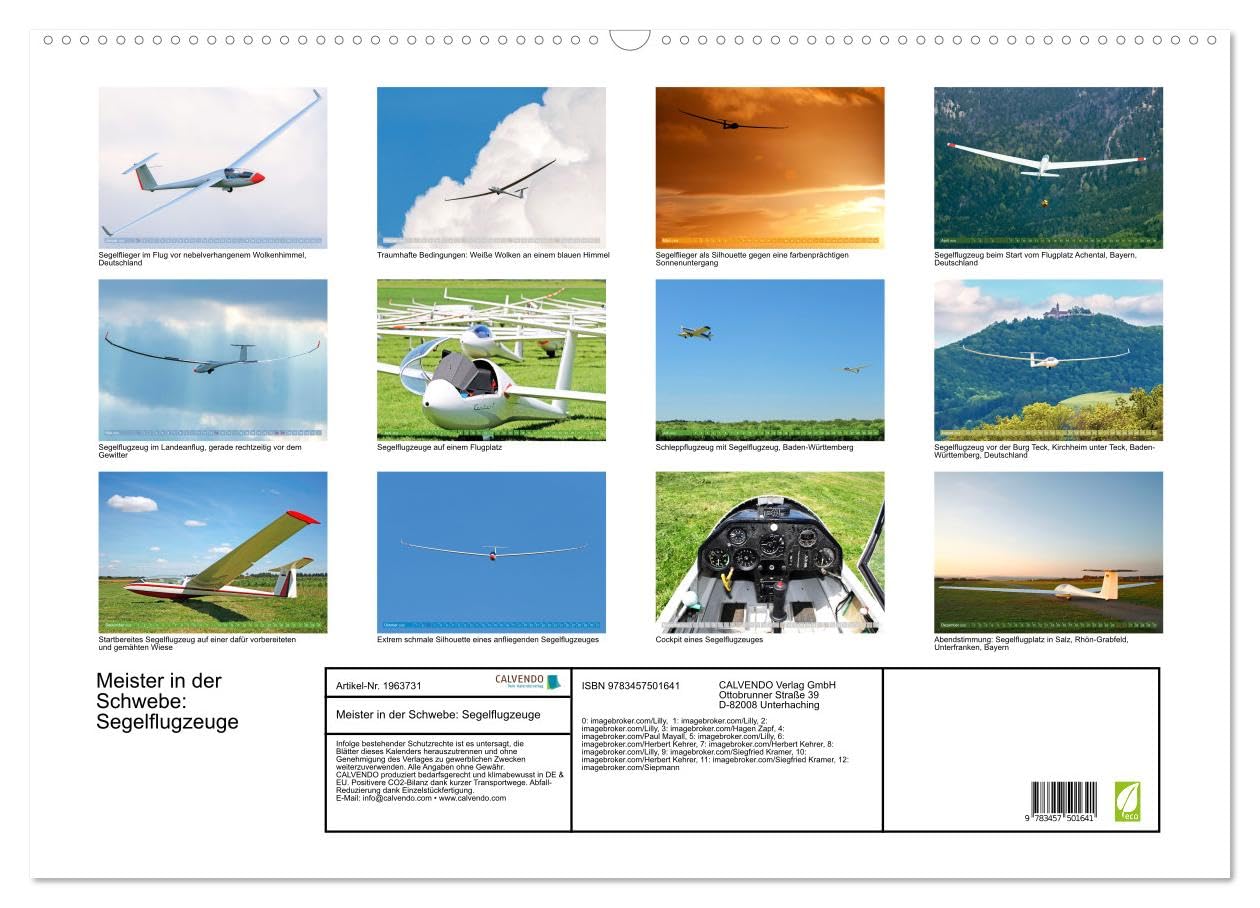Meister in der Schwebe: Segelflugzeuge (Wandkalender 2026 DIN A2 quer), CALVENDO Monatskalender: Segelflieger: Die Nachfahren Otto Lilienthals (CALVENDO Mobilitaet)