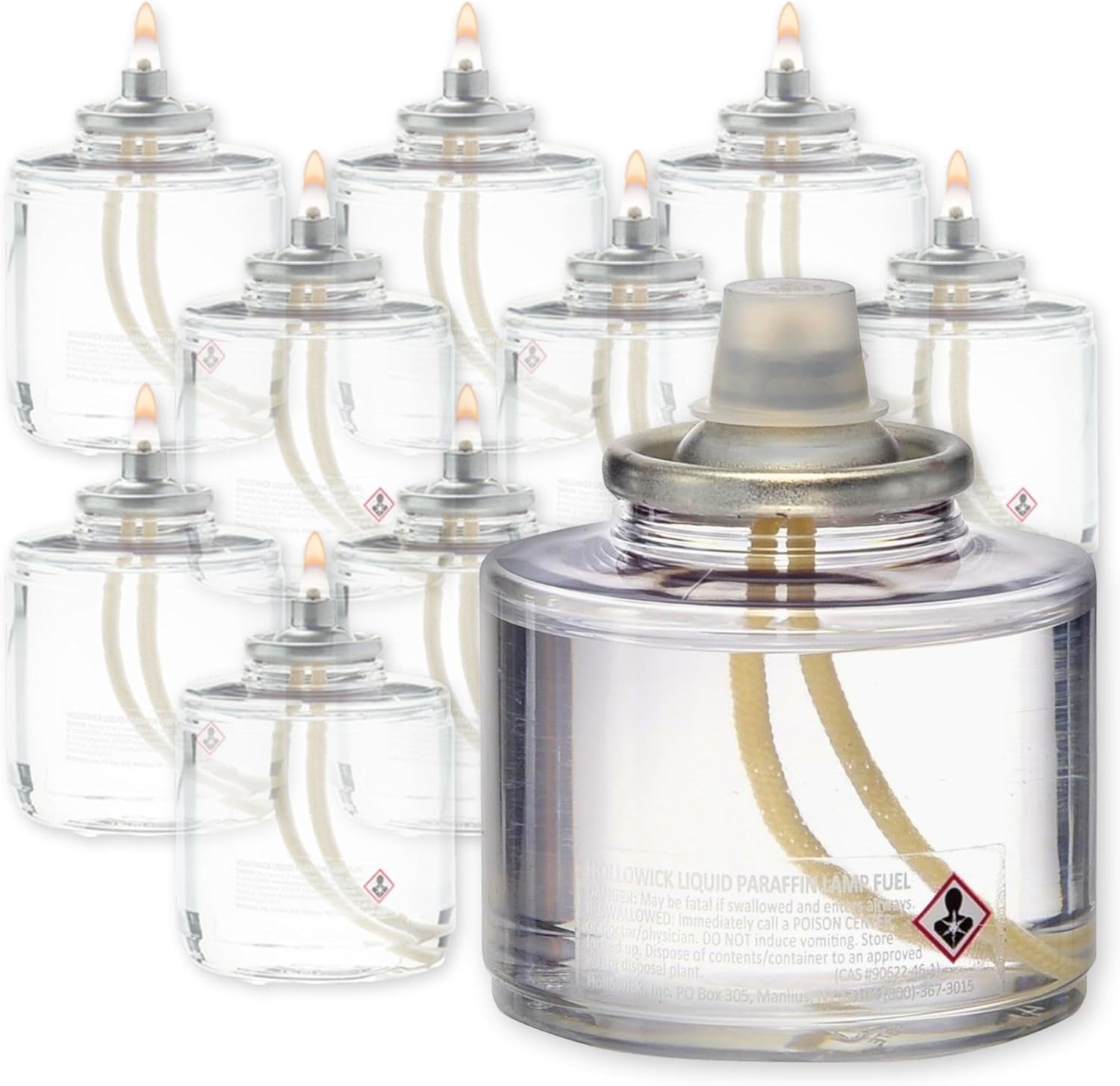 Hollowick Disposable Liquid Candles, 17 Hour, for Use in Glass Votive Tealight Lamp Holders, Restaurant Wedding Table Top Lights, Child Resistant Closures, 12 Pieces, Clear Fuel Oil HD17-12M