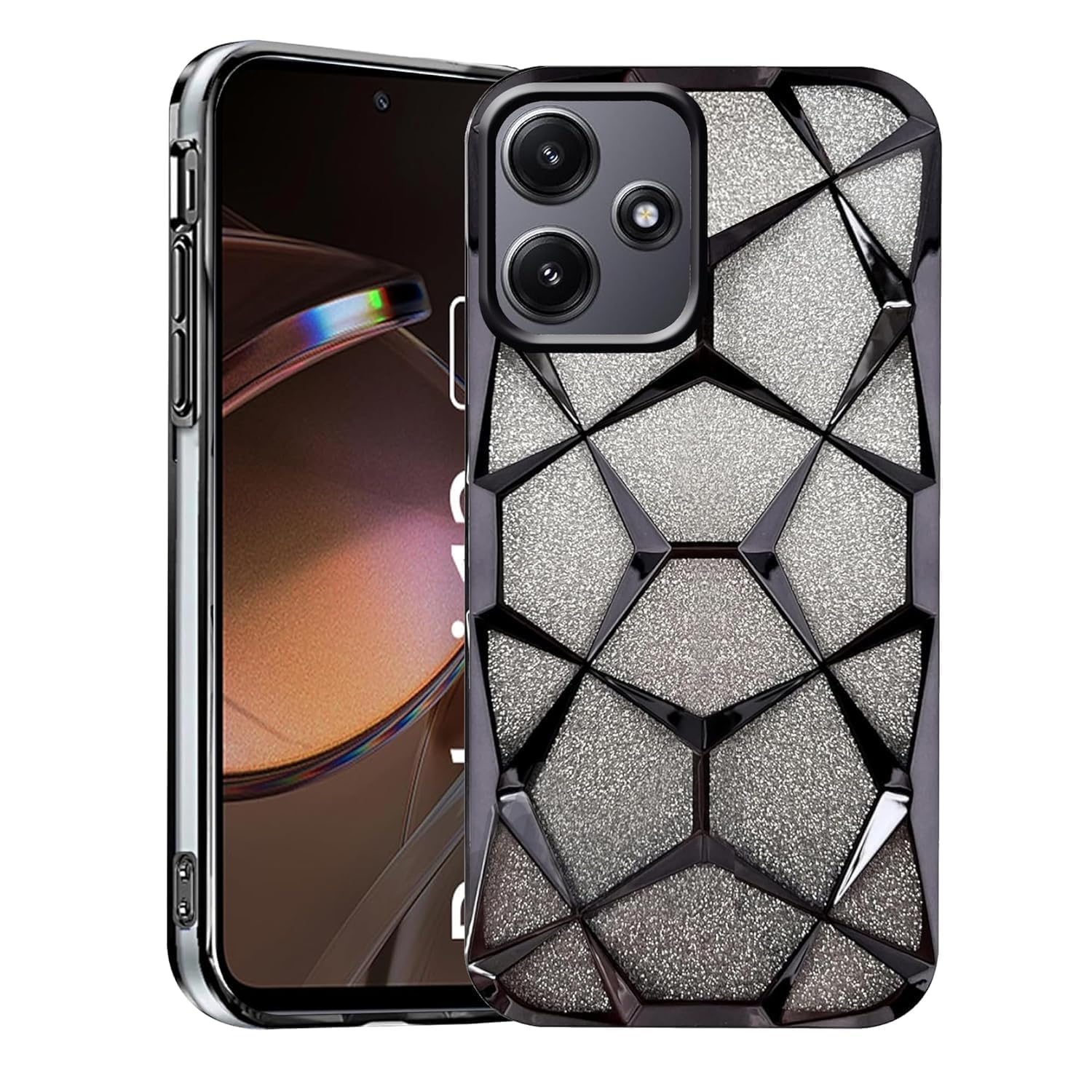 Dezet Glitter Geometric Case for Xiaomi Redmi 13 5G Luxury Electroplated 3D Cube Diamond Bling Shiny Shockproof Stylish Design Slim Protective Back Cover for Girls & Women (Black) Dezet Glitter Geometric Case for Xiaomi Redmi 13 5G Luxury Electroplated 3D Cube Diamond Bling Shiny Shockproof Stylish Design Slim Protective Back Cover for Girls & Women (Black)