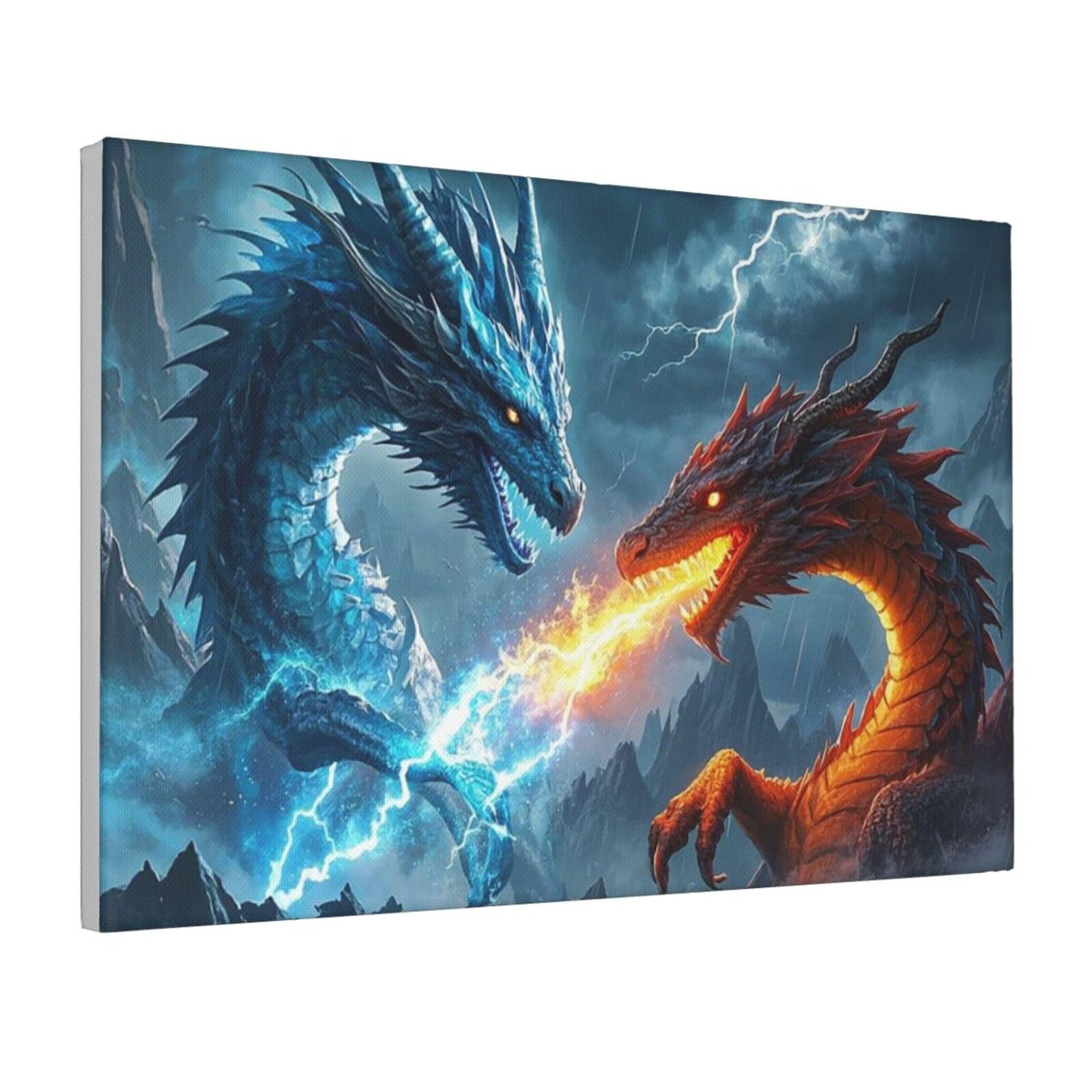 Framed Wall Art for Living Room Art Work, Ice Dragon and Fire Dragon Picture Prints Modern Office Wall Paintings Poster Aesthetic Wall Decorations for Home Decor Ready To Hang 16"x24"