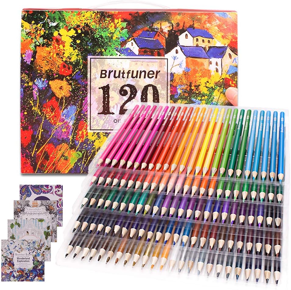 Adult Coloring Book 120 Colour Pencil Set for Artists, Kids, Sketchers, Students Drawing with 4 Colouring Books Gift