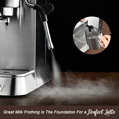 Miniatura 4 de Mecity Máquina de café expreso de 20 bar con espumador de leche, carcasa de acero inoxidable cepillado, depósito de agua de 37 onzas líquidas,