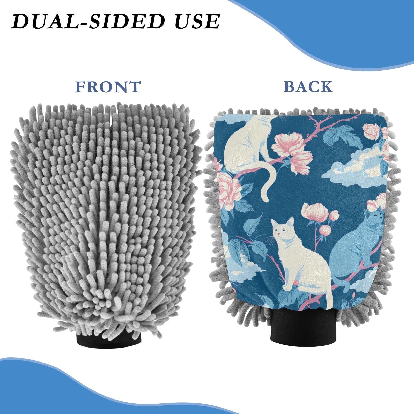 IOACIY Absorbent Microfiber Car Wash Drying Mitts, 2 Pack, Scratch-Free & Lint-Free, Rich Foam, Highly Absorbent, Double Sided, Wash Mitt Perfect for Car Washing, L, Cat (22)