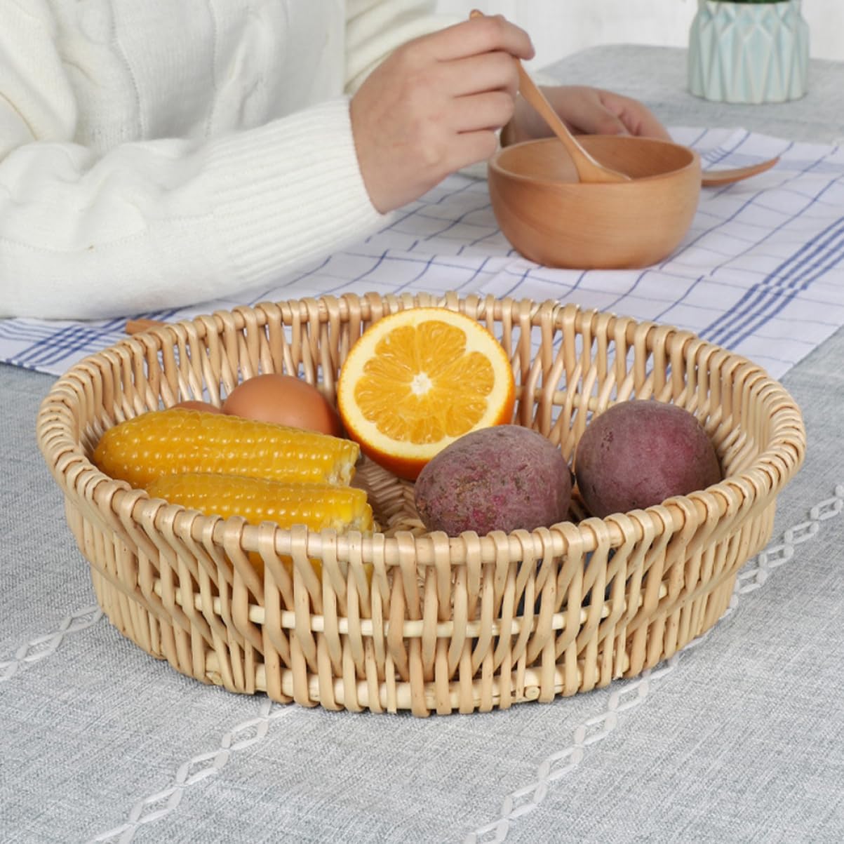 Wicker Basket Rustic Storage Basket for Kitchen Home Office Woven Material