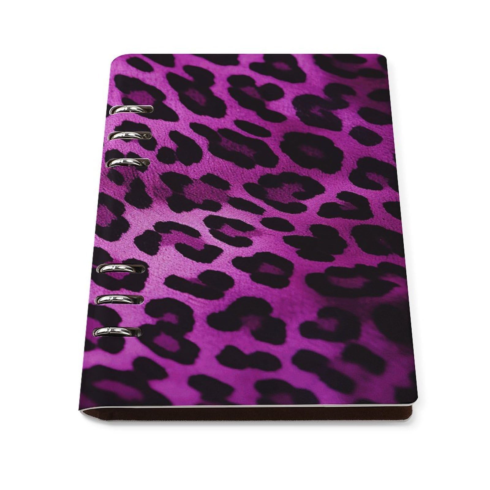 Cuaderno de piel sintética A5 de leopardo morado de alta calidad con 6 anillas 8