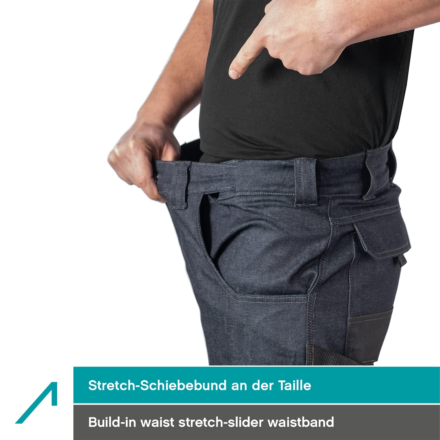 ACE Genesis Jeans Herren-Arbeits-Hose lang - Männer-Cargo-Hosen aus 98% Baumwolle - Stretch-Bund & Knie-Taschen
