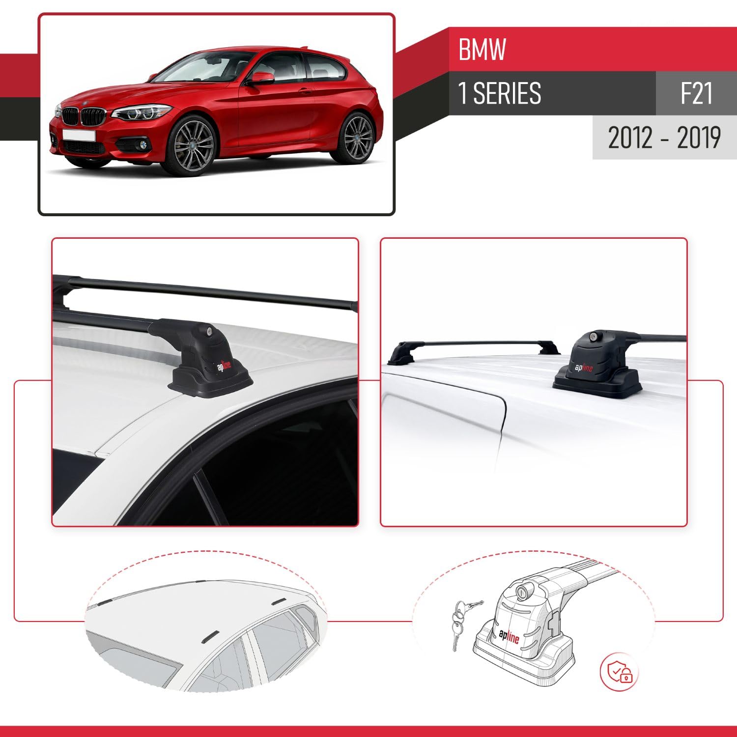 Kompatybilny z BMW 1 Series (F21) 2012-2019 ACE-3 Model Aluminiowy bagażnik dachowy 2 poprzeczki, czarne