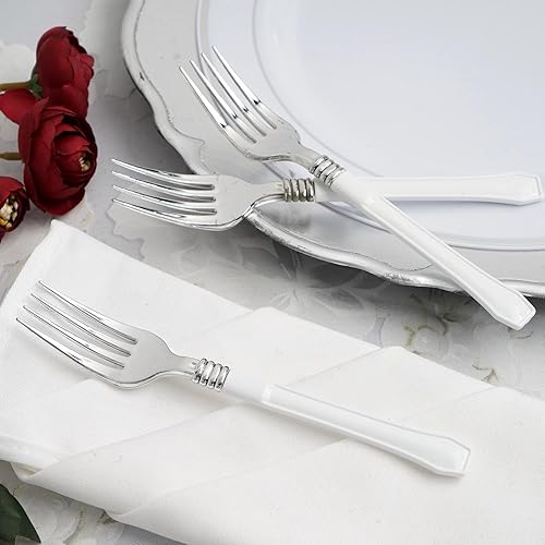 Miniatura 6 de Efavormart - 25 tenedores de plástico con mango blanco de 7 pulgadas para bodas, fiestas, banquetes, eventos, bufés de dulces, colección antigua