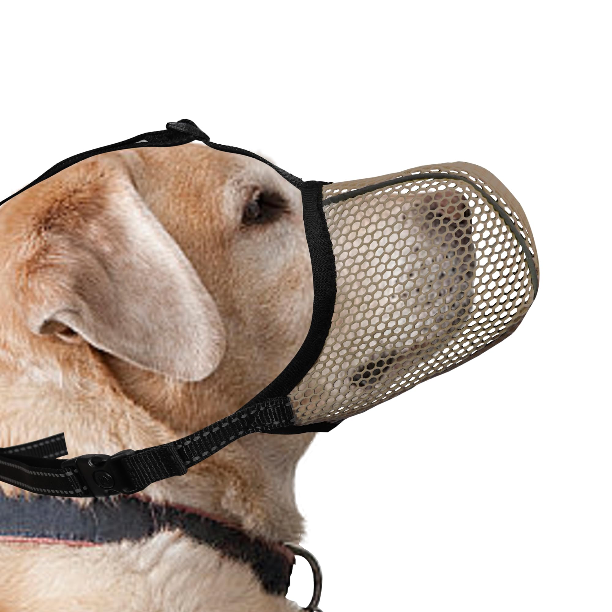 JOYPAWS Soft Dog Muzzle, Breathable Soft for All Breeds Dogs to Anti Prevent Chewing Barking Biting, Adjustable Reflective Basket Muzzle with Air Mesh Brown XL