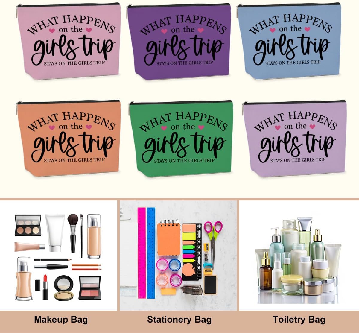 6 PCS Girls Trip Gifts Favors Girls Trip Bag Girls Trip Makeup Bag Girls Weekend Gifts for Women Girls Weekend Gifts Ideas for Mom Cosmetic Bag Weekender Bag for Women Christmas Holiday Vacation - Image 5