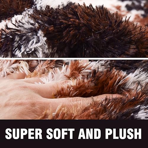 Miniatura 3 de Meeting Story Alfombra con estampado de vaca, alfombra de piel de vaca sintética, con estampado de animales, esponjosa, peluda, de teñido anudado,