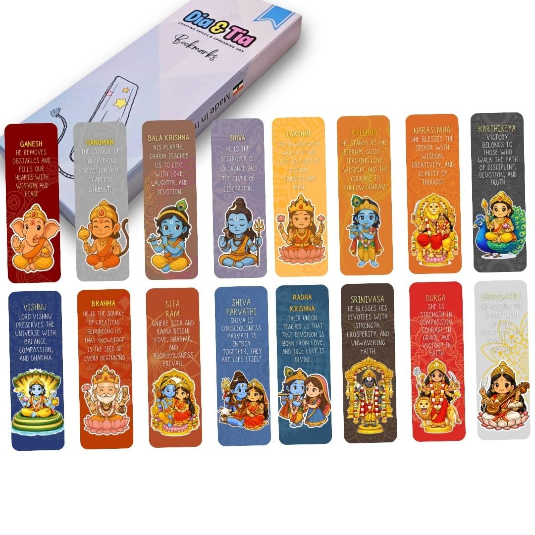 Dia & Tia - Elegant & Durable Themed Long Bookmarks Set | Nature, Fantasy, Inspirational Quotes, and More | Perfect for Book Lovers, Students, and Gift Ideas (Gods, 16)