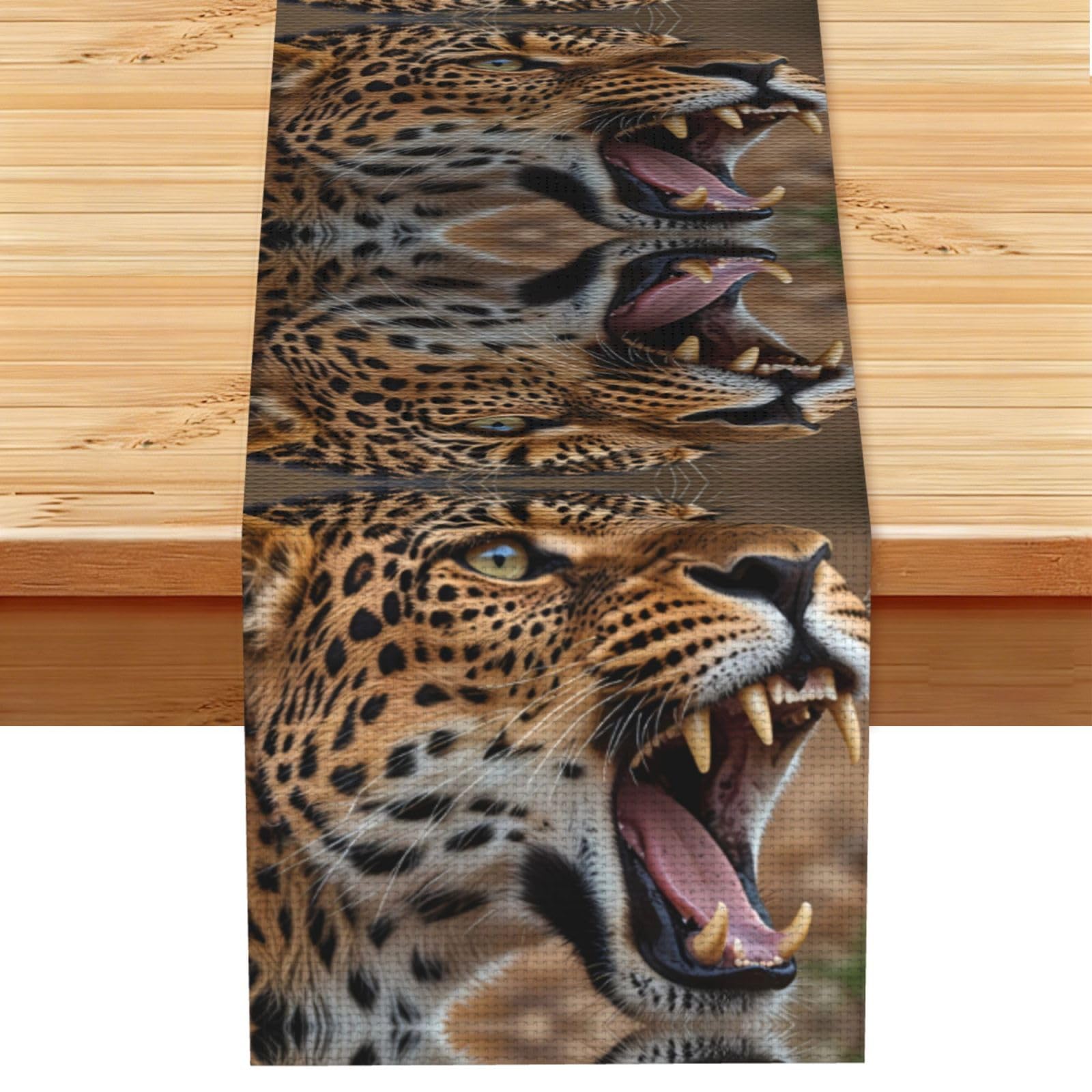 Leopard with open mouth Linen Feel Table Runner Wedding Party Home Decoration