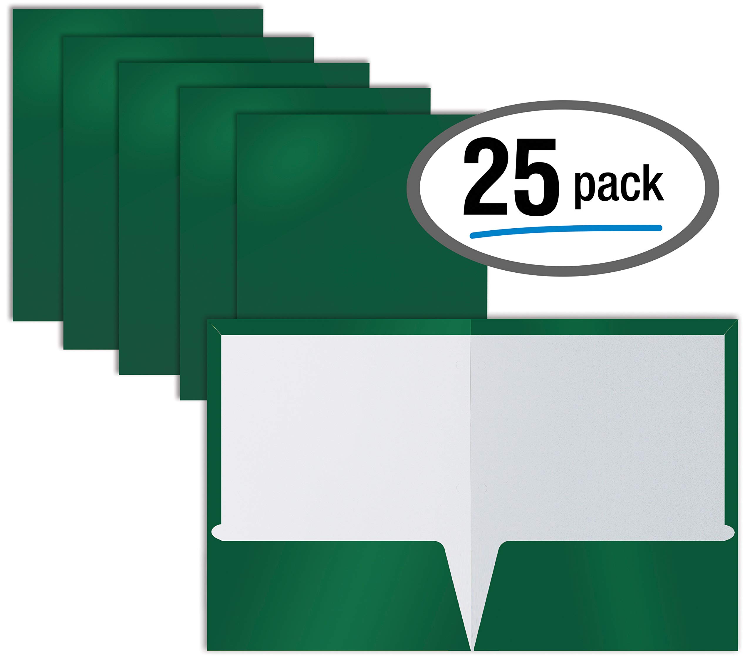 Better Office Products 2 Pocket Glossy Laminated Dark Green Paper Folders, Box of 25, Letter Size, Dark Green Paper Portfolios