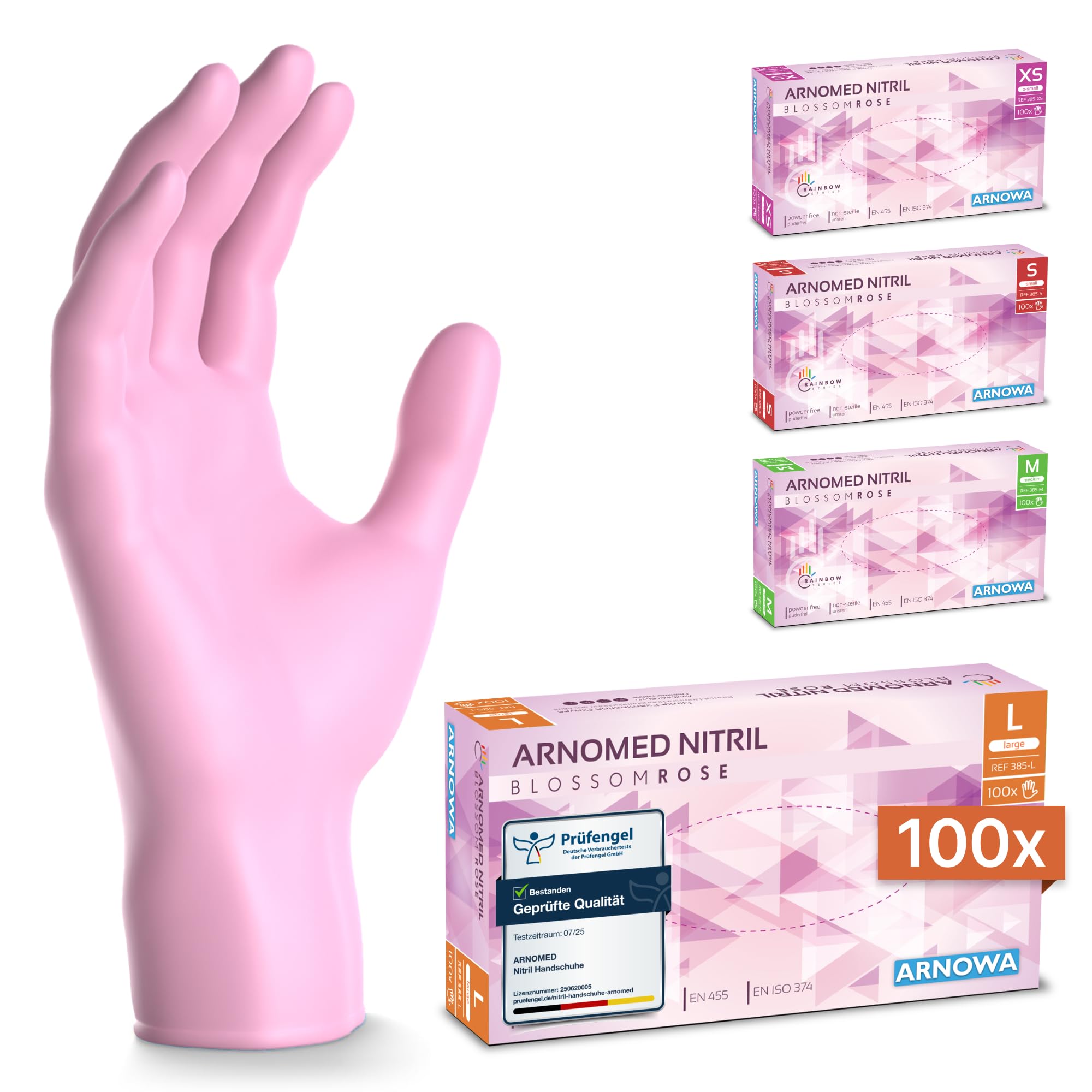 ARNOMED Nitril Einmalhandschuhe 100 Stück/Box, L, rosa
