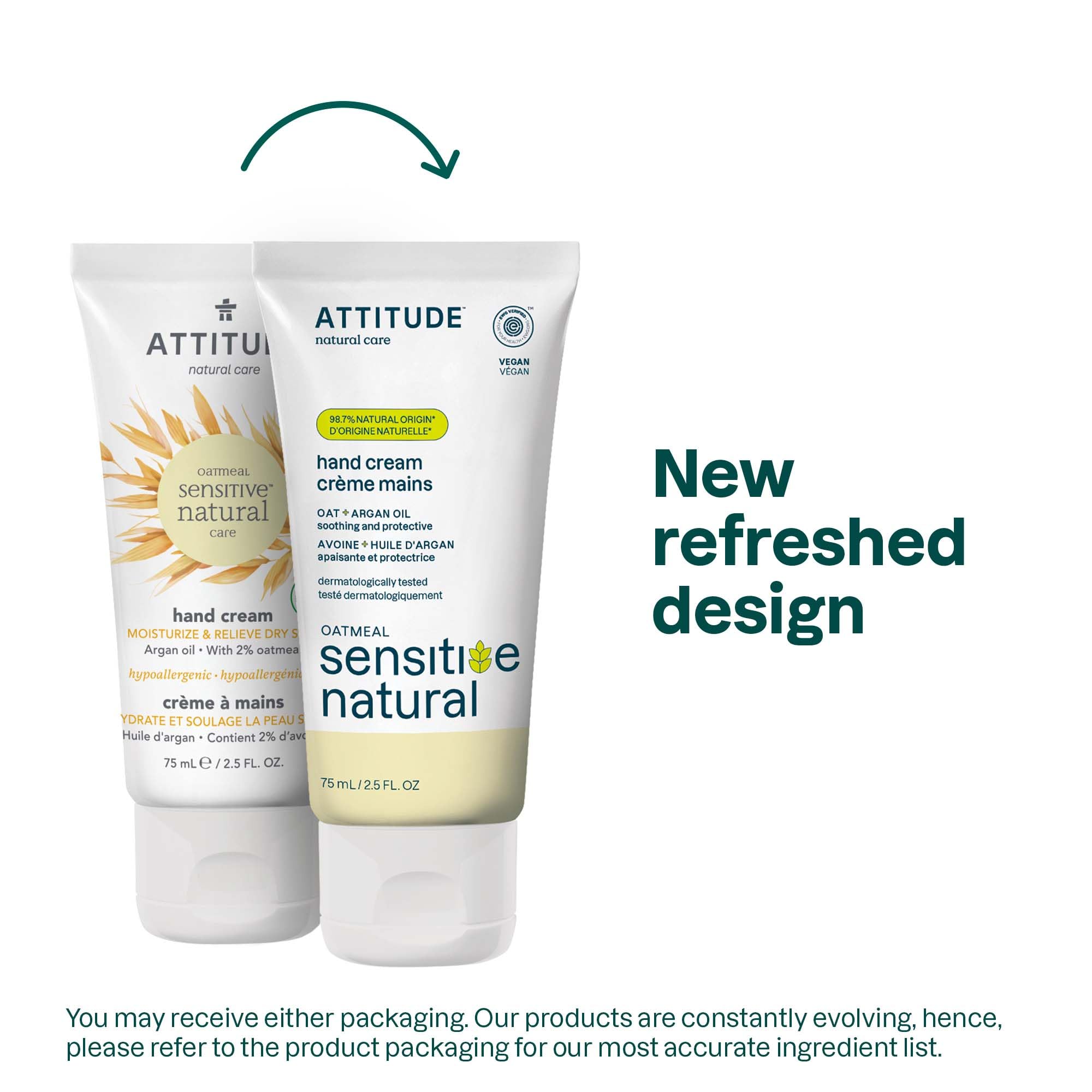 ATTITUDE Hand Cream for Sensitive Skin with Oat and Argan Oil EWG Verified, Dermatologically Tested, Vegan, 75 mL - Image 2