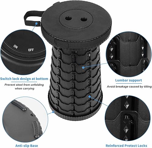 Miniatura 3 de Taburete portátil telescópico plegable para adultos, taburetes de campamento, asientos plegables plegables mejorados con capacidad de carga de 550