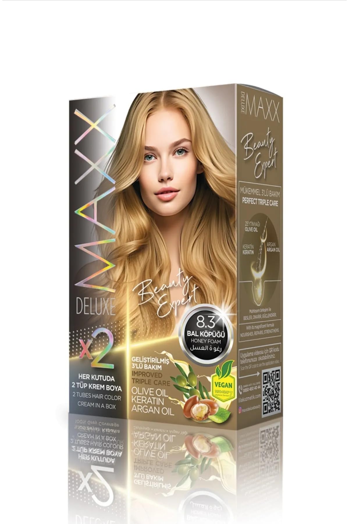MAXX DELUXE BEAUTY EXPERT HAIR COLOR CREAM 1 KUTU (2 X 50 ML) KREM (Bal Köpüğü 8.3)