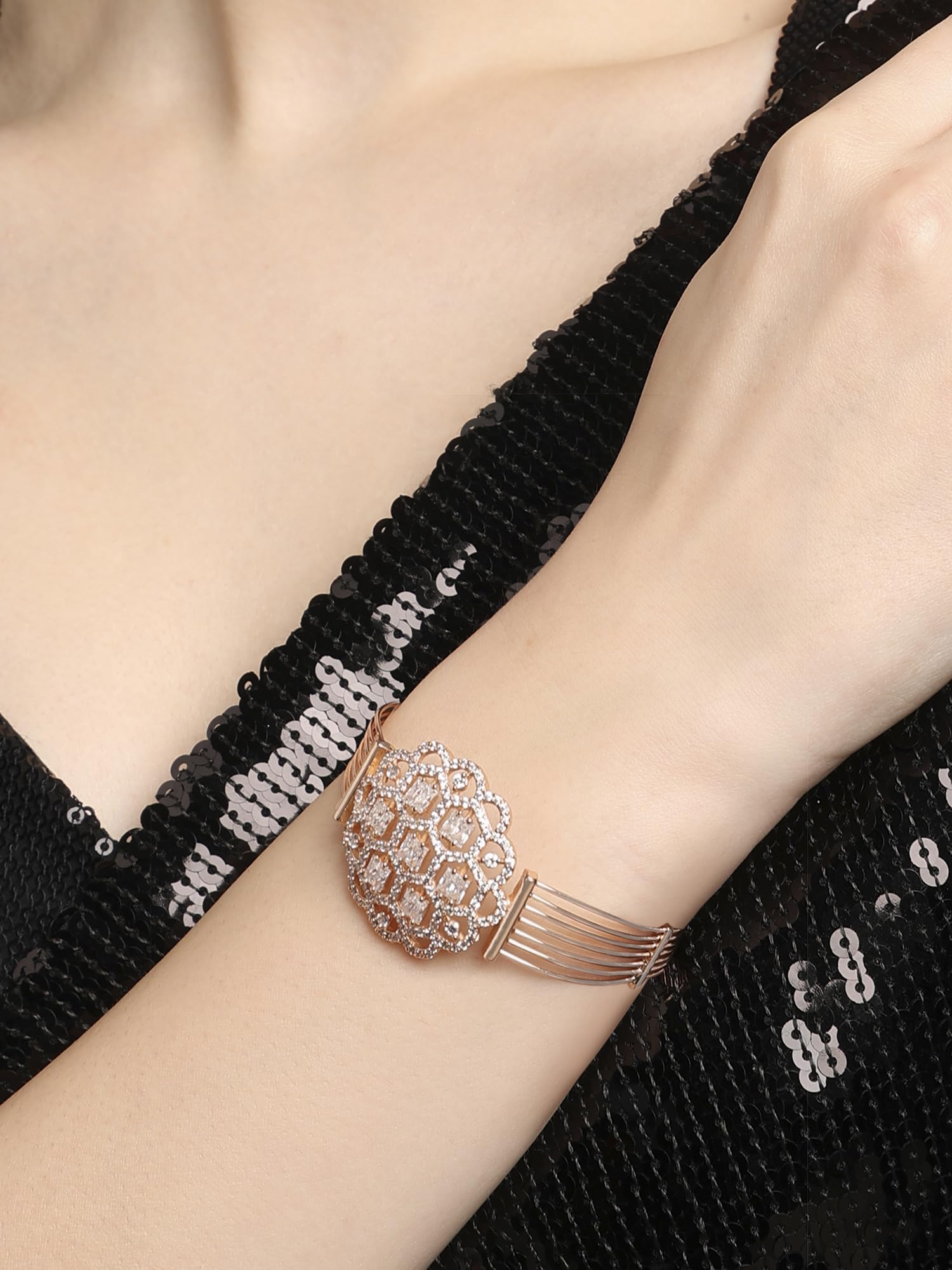 CZ Brass Kada Bracelet - Women's Jewelry Accessory