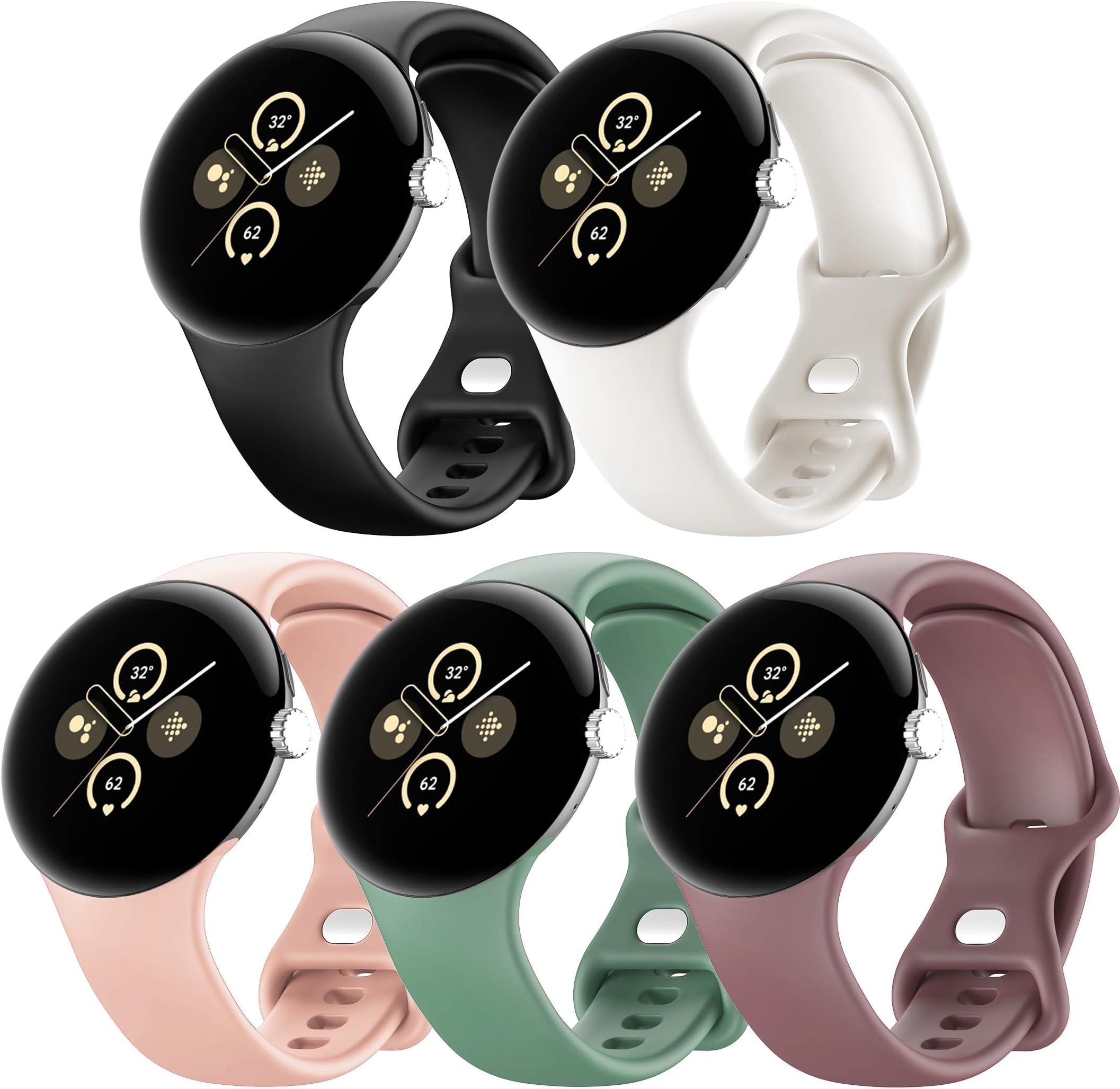 5 Pack Watch Bands Compatible with Google Pixel 2/Pixel 3/Pixel 4 41mm for Women Men,Soft Silicone Durable Sport Replacement Strap for Pixel Watch 41mm Smartwatch Accessories
