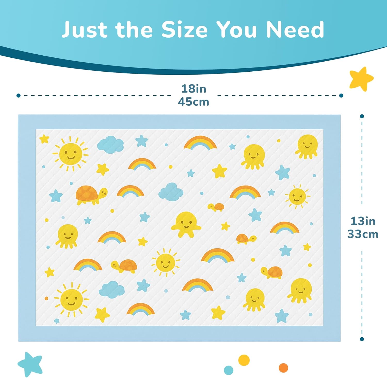 SunnyGuard Disposable Changing Pads for Baby 13 x 18 Inches, 50 Diaper Changing Pad with Unique Design & 6 Layers of Protection for Nursery Use, Travel Changes & Pee Pad Protection, 33 x 46 CM