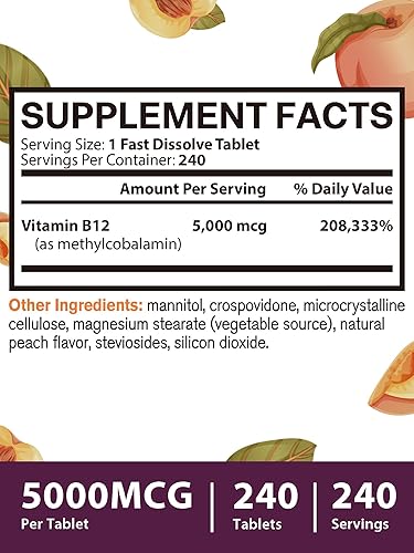 Miniatura 9 de Vitacook Vitamina B12, metilcobalamina 5000 mcg para la producción de energía, apoyo del sistema nervioso y función celular, sabor natural a