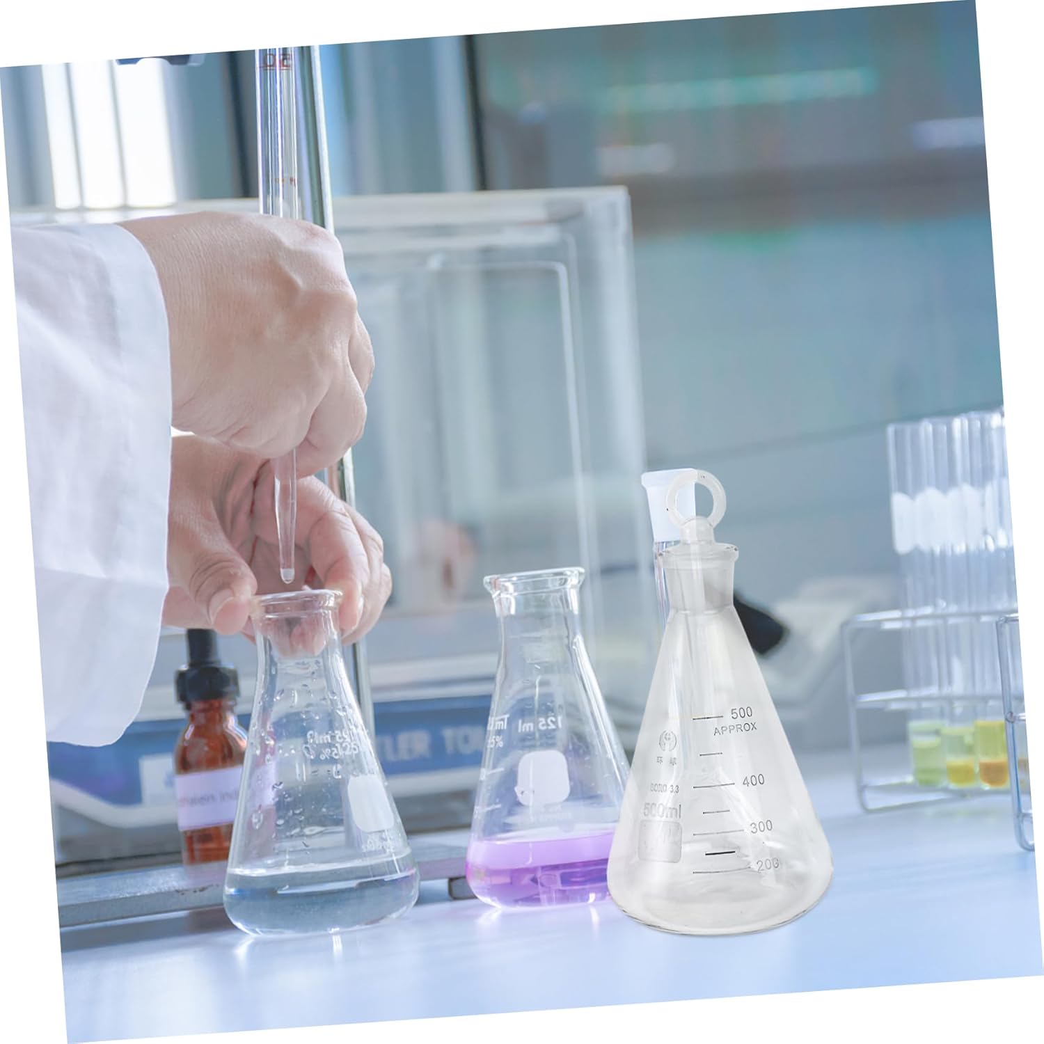 2pcs Borosilicate Glass Conical Flask Erlenmeyer Flask Scale for Accurate Measurements for Laboratory Use and Experiments