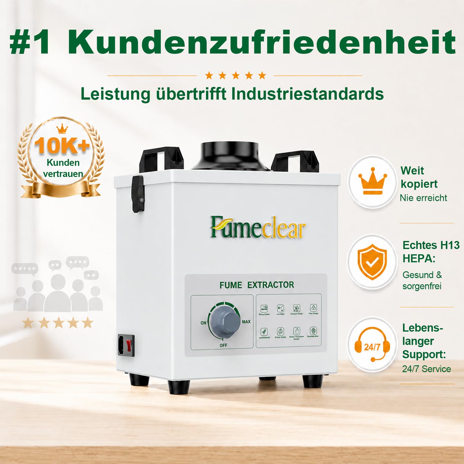 FumeClear FC-100A Lötrauchabsaugung Leistungsstarke 200 to 260m³/h Absaugung, Lötrauchabsorber, geräuscharmes, 3-stufiges Filtersystem mit 12 Filtern für Laserschweißen, Rauchabsaugung