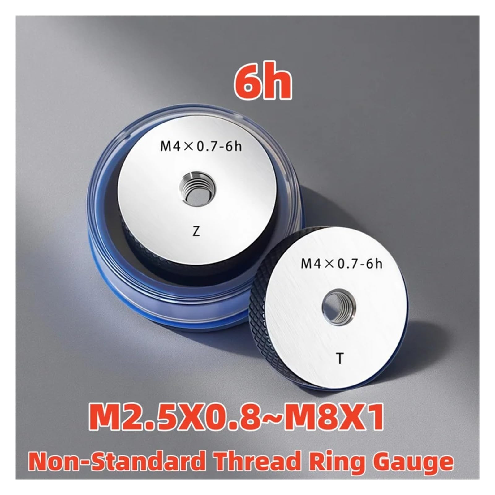 Jauge à anneaux filetés 1 jeu (1 x GO + 1 x NOGO) M2.5-M8 outil de mesure de bague de filetage fin métrique non standard(M8X0.5 6h)
