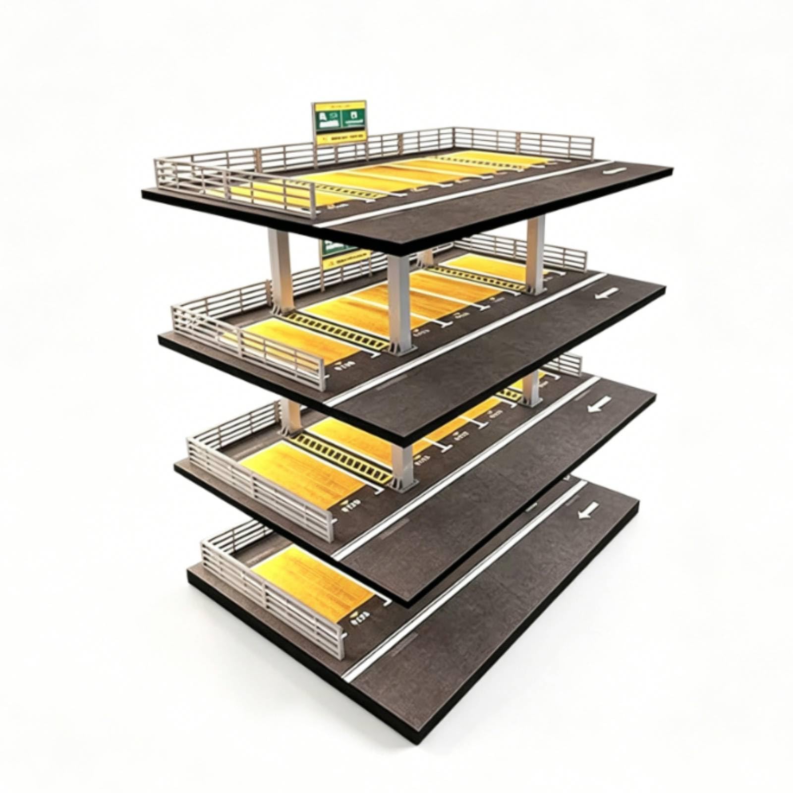 harayaa Parcheggio Multipiano in Miniatura con Struttura in Acciaio per Modellini Auto Die-Cast con Segnaletica Stradale Stampata per Collezione da Esposizione da Scrivania per Hobbisti