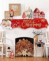Vista 3 de Funda para bufanda de chimenea de Papá Noel rojo, decoración de mantel de Navidad, copo de nieve de Navidad, estante superior para chimenea, bufanda