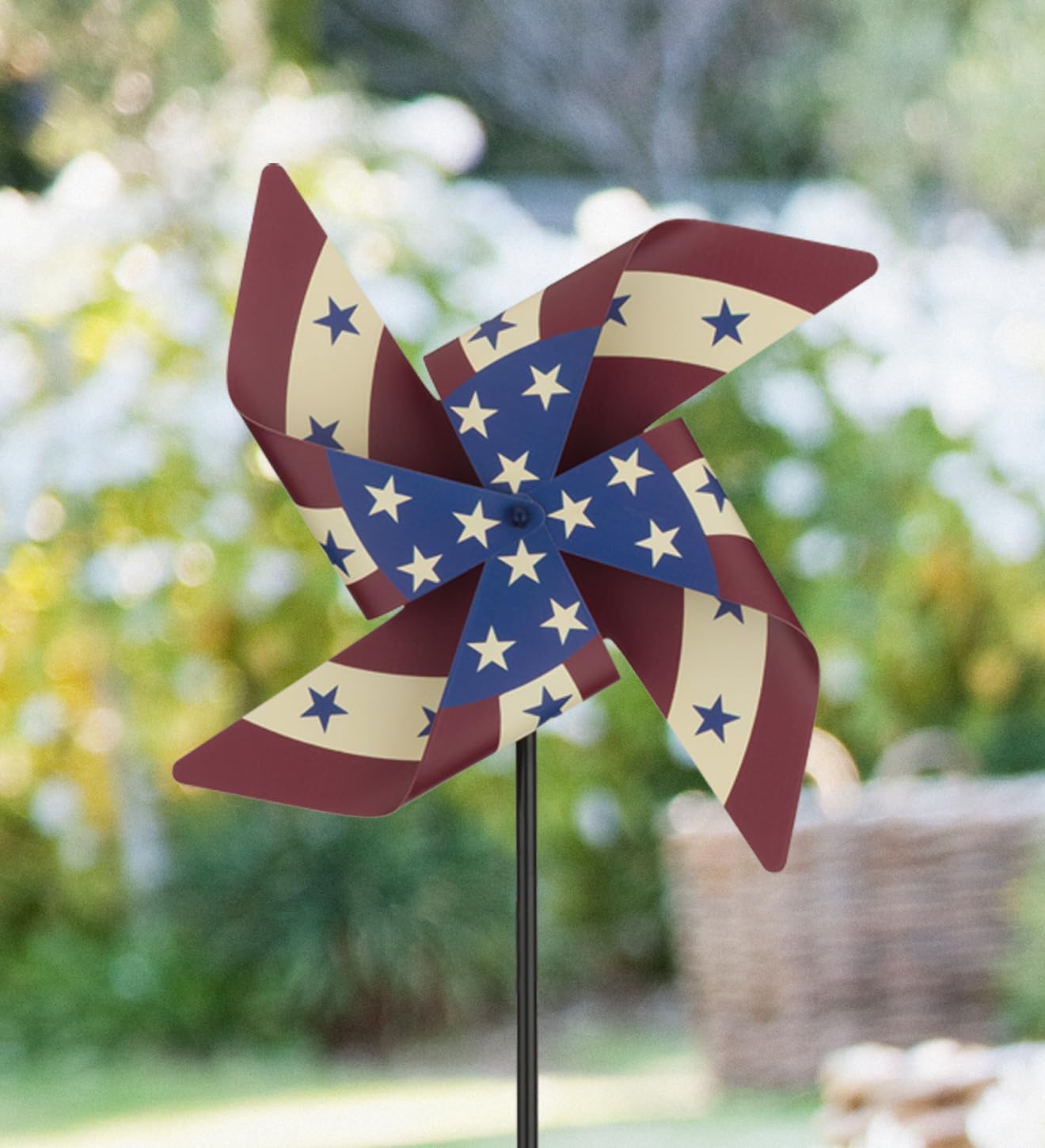 Regal Art & Gift Americana Pinwheel Spinner Stake, Patriotic Metal Wind Sculpture, Weather-Resistant Decorative Kinetic Yard Art for Outdoor Garden and Lawn – Flag