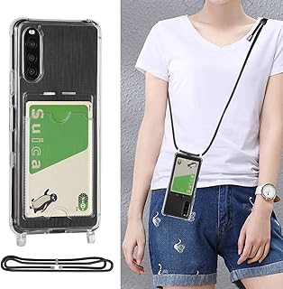 Cavor Xperia 10 iii SO-52B/SOG04 専用カバー Xperia 10 iii 透明ケース 肩掛け 首かけ 斜めがけ ショルダー ケースストラップ付き 薄型軽量Xperia 10 iiiケースカード収納 SOG04 カバー Xperia 10 iii ケース財布型 防水保护 1.5MM 取り外し可能 落下防止 Qi急速充電対応 【縄掛け-ブラック 】