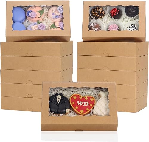 RomanticBaking Paquete de 50 cajas de galletas de color marrón de 7 x 4 38 x 1 pulgadas, cajas de galletas de pastelería, cajas de embalaje para