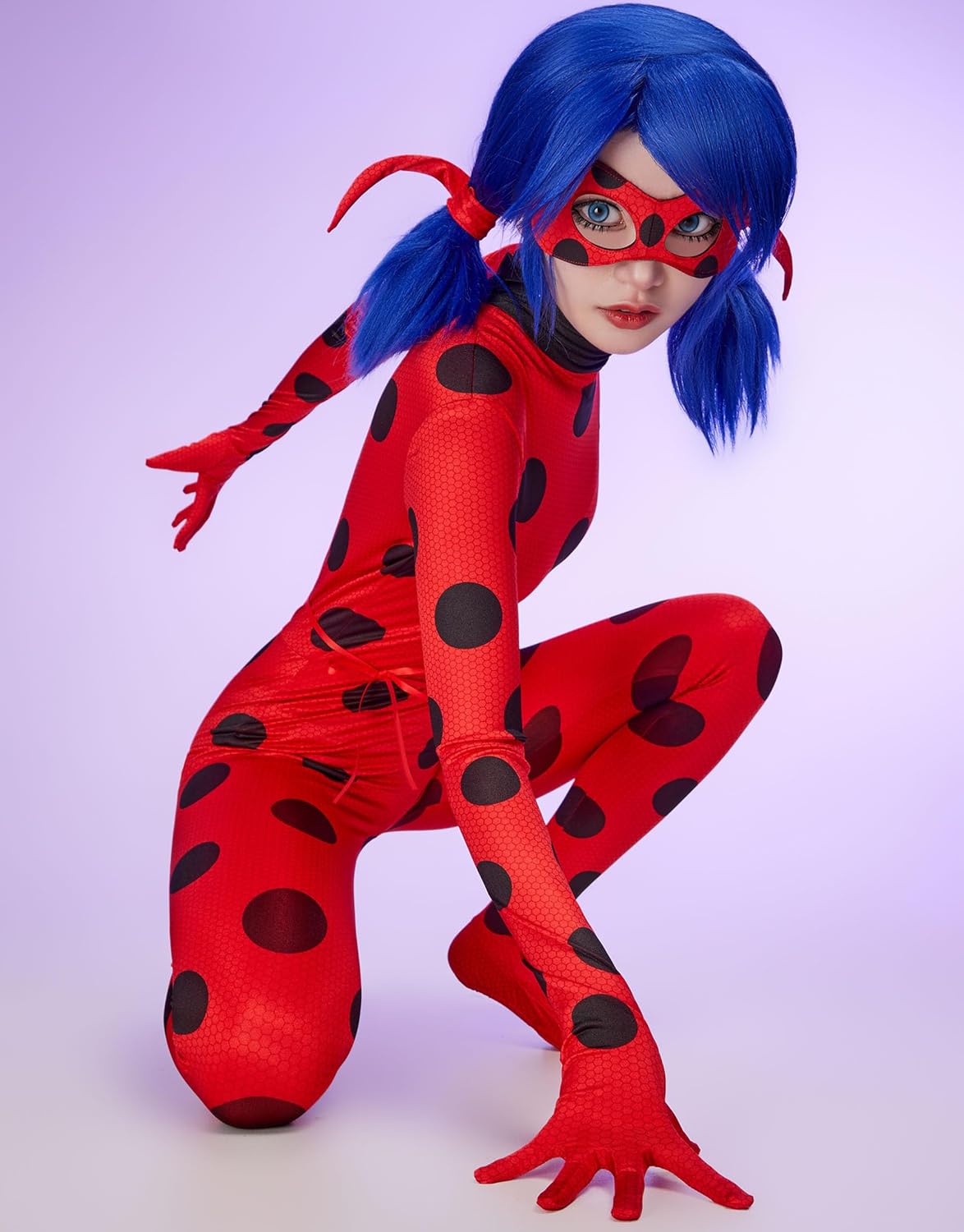 Micotaku Women Miraculous Ladybug Official Licensed Cosplay Set Screen Printing Jumpsuit with Eye Mask Yoyo Bag